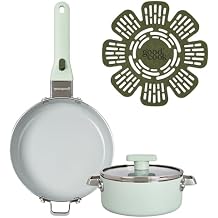GoodCook Ceramic Cookware Set 5-Piece with Removable Handle, Induction Compatible, Nonstick and Oven Safe with 8-Inch Frypan, Sage Green