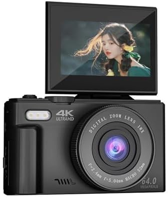 Zunate Retro 64MP Digital Camera, Vintage 4K UHD Vlogging Camera with 18X Zoom, Autofocus, 3 Inch Flip Screen for Travel Photography Vlogging (Black), Zunateyk6vg30wnx-12