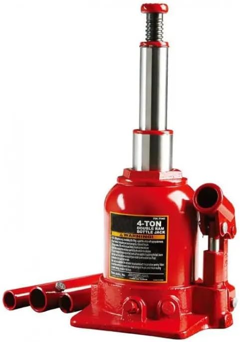 TF0402 4 Ton (160-390 mm) Hydraulic Double Ram Bottle Jack Low Profile for Car Repair and Home Lift, Double Ram Low Profile, Red