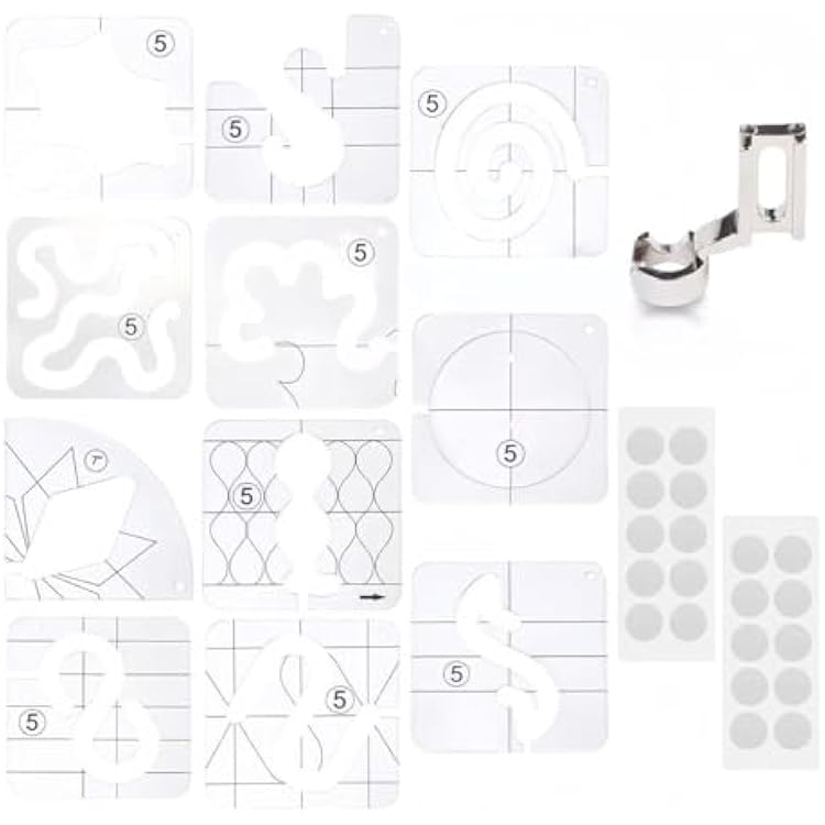 14PCS Free Motion Quilting Kit - 11 3mm Templates, High Shank Presser Foot, Non-Slip Grips Universal for Sewing Machines, DIY Quilting & Patchwork 14