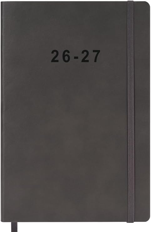 26-27 Academic Planner - Weekly and Monthly Planner, Jul 2026 - Jun 2027, Holidays, Contacts and Notes Pages, Vegan Leather Cover, Elastic Closure, 5.5x8.25, Grey