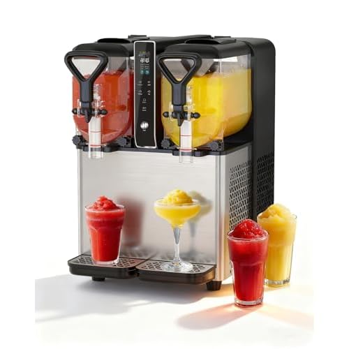 Slushie Machine, No Ice Needed, 1.05 Gallons x 2 Tank Slushy Machine with Food-Grade PC Tank for Home Party Bars, 400W Margarita Machine with Auto Clean for Slush, Juice