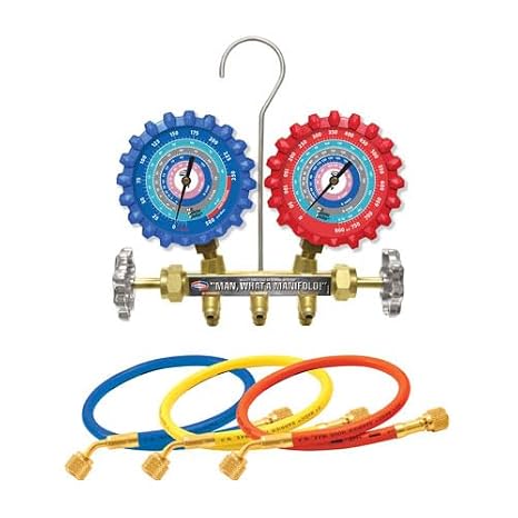 Uniweld A2LM5H A2L 2-V Brass Manifold with 3-1/8" NPF Gauges with (3) 5 Foot Hoses and Bonus UA2LA Tank Adapter 1/4 F.F. (LH) x 1/4 M.F. (RH)