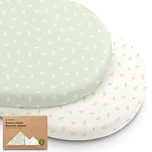 2-Pack Organic Baby Bassinet Sheets Boys, Girls - 100% Cotton Bassinet Mattress Sheets Compatible with Halo Bassinest Swivel Sleeper, Graco, Baby Delight, Universal Bassinet Fitted Sheets (Herb)