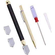 Swpeet 6Pcs Profession Glass Cutter Tool Kit, 5.5 Inch Tungsten Scribe Engraving Pen with Pencil Oil Feed Carbide Tip Glass Cutter, 2Pcs Blades with Oil Dropper and Screwdrive