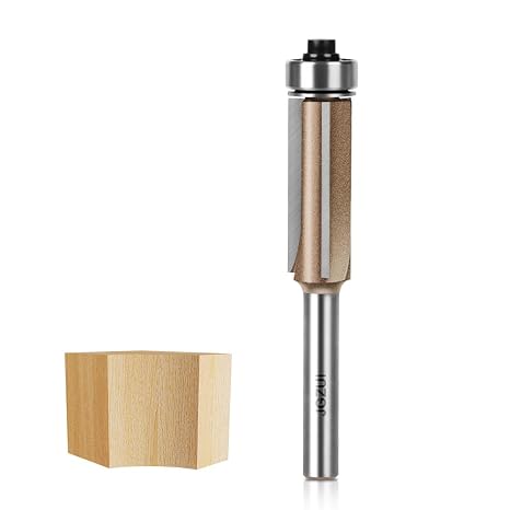 1/4in Shank 3-Blade Flush Trim Router Bit 3Flute Pattern Wood Router Bit, 1/2" Diameter, with Bearing Woodworking Milling Cutter