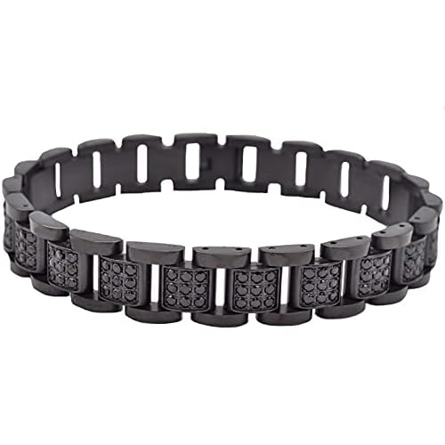 Blackjack Jewelry Mens Stainless Steel Link Bracelet With Cubic Zirconia