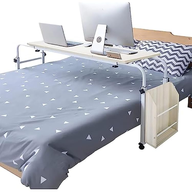 Overbed Table Overbed Table Wheels Mobility Table Over Bed, Mobile Overbed Computer Table,Adjustable Desktop Angle And Height, King Queen Bed Table Overbed Laptop Table Over Bed Table With WheelsSize