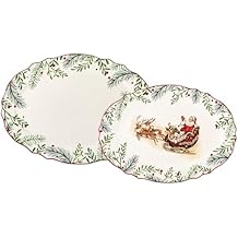 Bico Santa On The Way 16 plus 14 inch Scalloped Oval Platters Set, Set of 2, Microwave and Dishwasher Safe, for Serving Fish, Chicken, Turkey