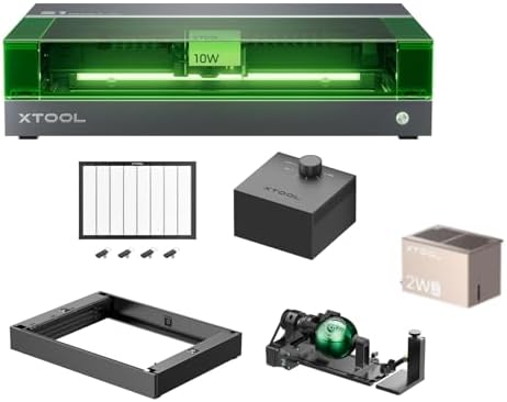 xTool S1 10W Laser Engraver Basic Bundle with RA2 Pro,Riser Base and 1064nm Infrared Laser Module, Class 1 10000mW(10W) Laser Engraver