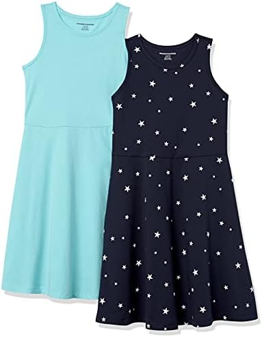 Amazon Essentials Girls and Toddlers Fit and Flare Knit Sleeveless Tank Dress, Pack of 2