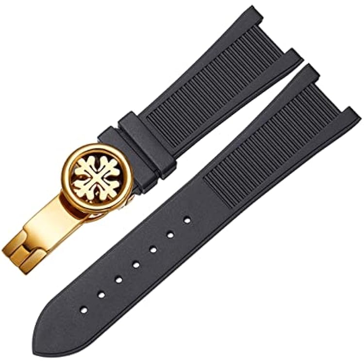 SKM for PP Patek Philippe Silicone Watch Belt 5711 5712g Nautilus Watch Strap Special Interface 25mm13mm Watchband Color : Black-Gold-B, Size : 25-13mm