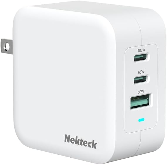 Nekteck 100W 3-Port GaN USB C Charger, PD 3.0 & QC 3.0 Fast Charging