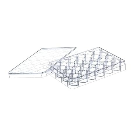 662160 Polystyrene CELLSTAR Tissue Culture Plate with Lid, Sterile, Flat Bottom, Chimney Style, 24 Well (Pack of 100)