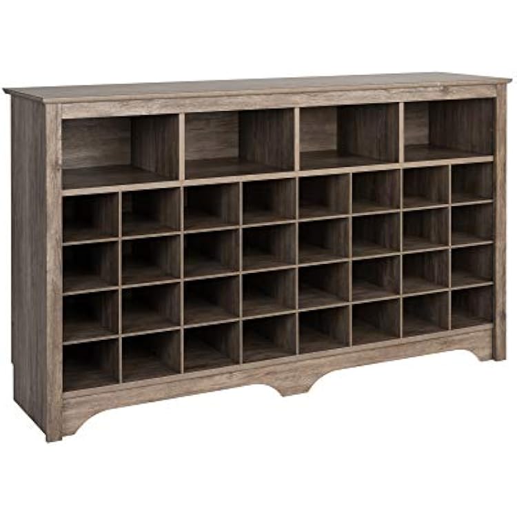 Prepac Gray Console Table, Shoe Cabinet, Storage Cabinet with 32 Shoe Cubbies and 4 Large Storage Cubbies 15.5 D x 60 W x 35 H