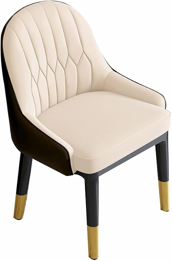Modern Kitchen Dining Chairs PU Leather High Back Soft Seat Living Room Chairs Metal Legs Office Lounge Chair(Beige+dark brown)