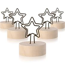 Yaomiao 15 Pack Wooden Base Place Card Holders Rustic Iron Wire Picture Picks Clip Holder Stand Party Decoration Card Picture Memo Note Photo Clip(Star)