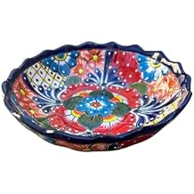 Handmade Talavera Scalloped Bowl 11.5 x 3" Vibrant Mexican Pottery with Unique Hand-Painted Floral Designs Perfect for Serving, Fruit, Salad, and Kitchen Decor