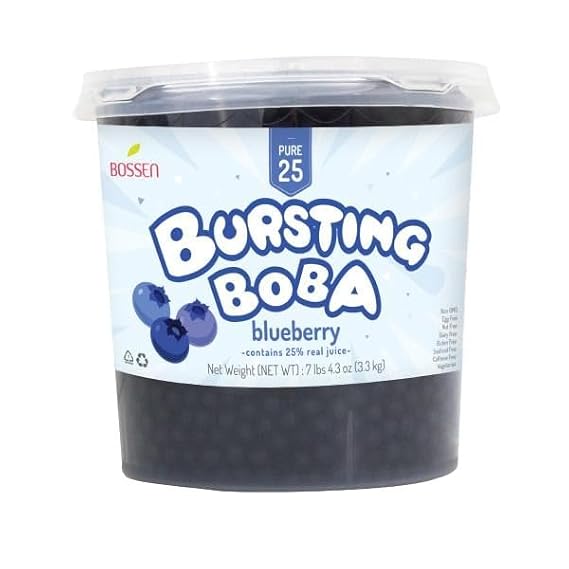 Bossen Bursting Boba Pure25 filled with a refreshing fruity liquid that creates a burst of flavor in your mouth Make in Taiwan 7.04 lb Each Pack (1 pack, Blueberry)