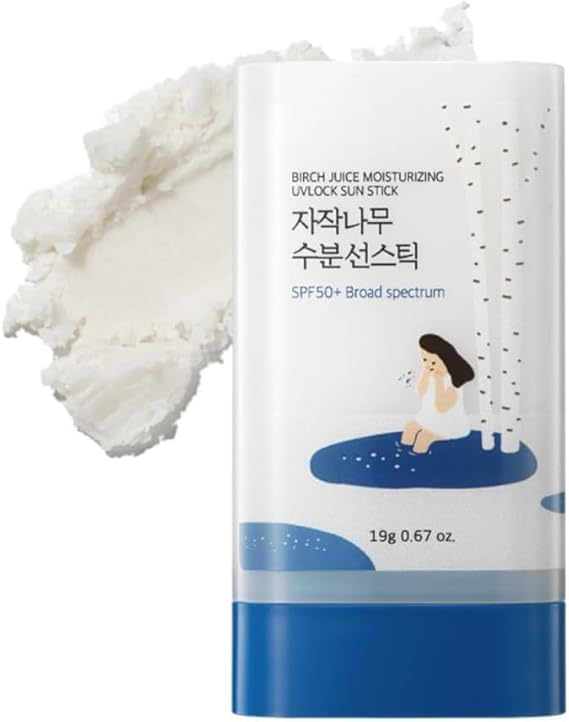 ROUND LAB Birch Juice Moisturizing Sun Stick SPF 50+, 0.67oz | Broad Spectrum, No White Cast, Non-Sticky, Travel-Friendly, For Face and Body, Protector Solar Barra, Korean Sunscreen