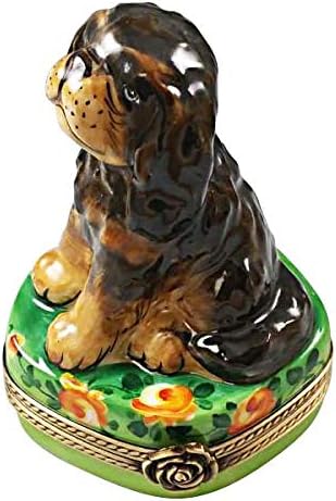 Black And Tan King Charles Spaniel - Limoges Box Authentic Porcelain Figurine From France