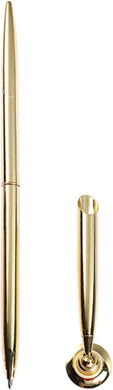 Guest Pen and Pen Stand Round Pen Holder Signing Pen Set Metal Pen Attached to Desk Pen Base Stands for Wedding Office, Gold