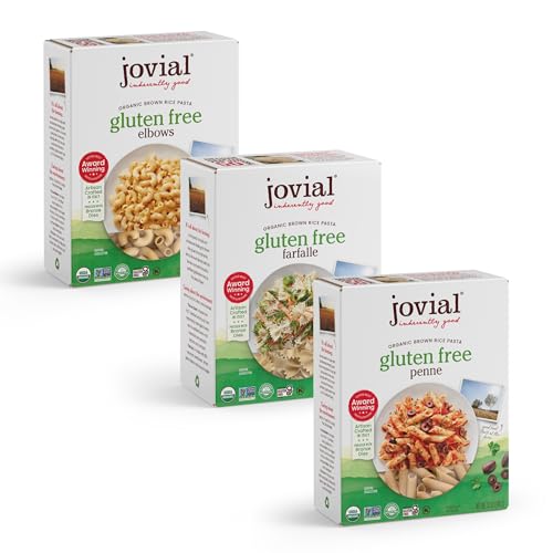 Jovial Brown Rice Farfalle, Penne, Elbows Pasta - Whole Grain Organic Pasta, Gluten Free, Dairy Free, Made in Italy - 12 Oz, 3 Pack Variety