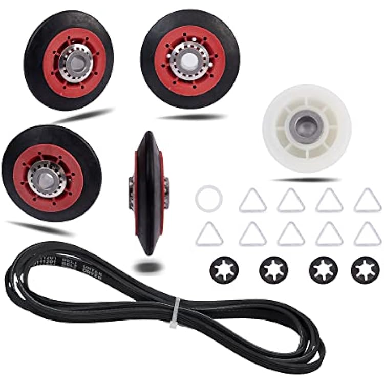 Dryer Repair Kit Drum Roller Idler Pulley Belt Fit for Maytag 3000 Series MEDE500VW1 MEDE300VW1 MEDC215EW1 MED9600SQ0 MED9700SQ0 MEDX500XW0 MEDC700VW0 MEDX600XW0 MGDE500VW2 MGDB850YG1 MEDX700XW0