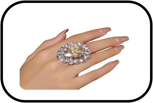 Sparkling Rhinestone Ring Bohemia Thick Large Oval Geometric Ring Square Princess Rings Fashion Heart Zircon Crystal Ring Prom Wedding Party Ball Rings for Women