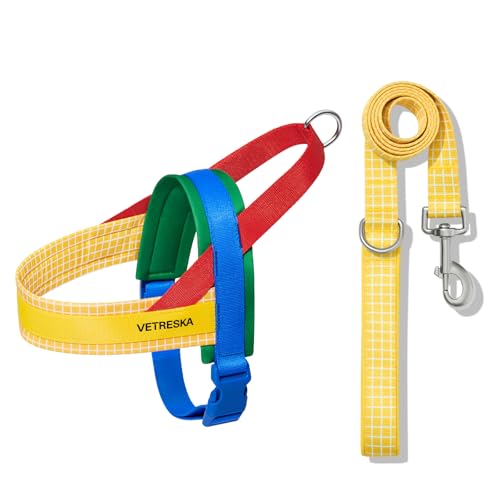 VETRESKA MoMA Dog Harness and Leash Set, Easy Walk Dog Harness for Large Dogs, No Pull Puppy Harness for Walking and Training, Adjustable, Take Control & Anti-Twist Pet Lead ComboYellow, L