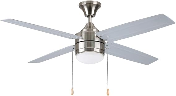 Litex Industries - Aikman 52 Brushed Nickel Finish Ceiling Fan with 4 ABS Blades & LED Light Kit - AK52BNK4L - Damp Locations