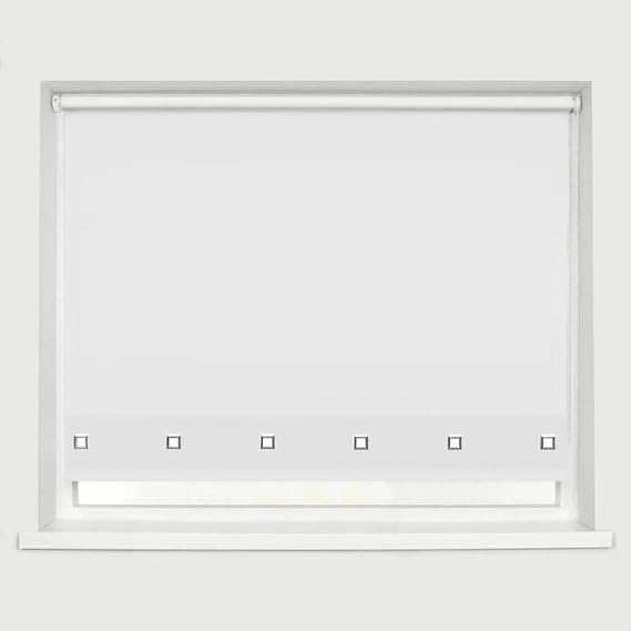 Roller Blinds Easy Fit Trimable Home Office Window Square Eyelet Fabric Blind 160cm Drop (White, 120 x 160 cm)