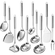 Ragyzity Stainless Steel Cooking Utensils Set, 10 Pieces Comfortable Grip Stainless Steel Cooking Utensils, Nonstick & Heat Resistant Kitchen Gadgets, Serving Utensils, Dishwasher Safe, Easy to Clean