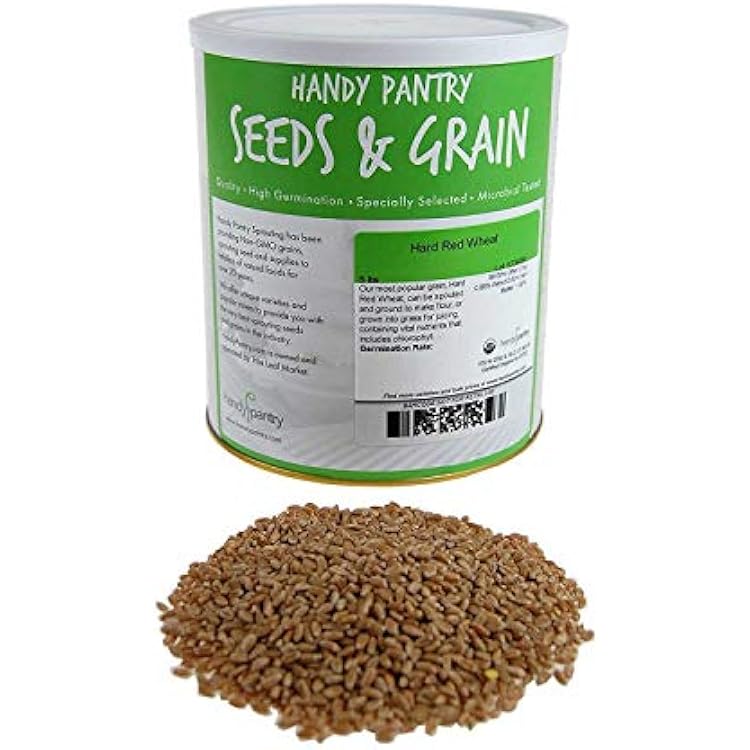Organic Hard Red Wheat Seeds 5 Lb, Non-GMO, High Germination, Ideal for Wheatgrass, Flour, Bread, Grain, Sprouting, and Emergency Food Storage. Suitable for Ornamental Use and Sustainable Growing.