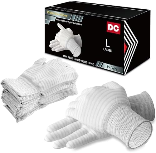 15 Pairs Cotton Polyester Safety Gloves Thin, Breathable, Anti-Static Work Gloves for Electronics, Quilting, Automotive Tasks, or as Comfortable Glove Liners for Men and Women