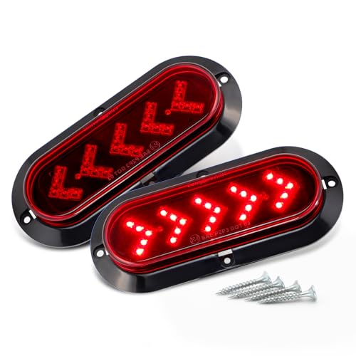 TMH Pack of 2 6 Inch Oval ARROW Red Lights 25 LED Tail Lights Turn Signal Surface Mount fit for Truck Trailer Trail Bus Dump truck 12V DC