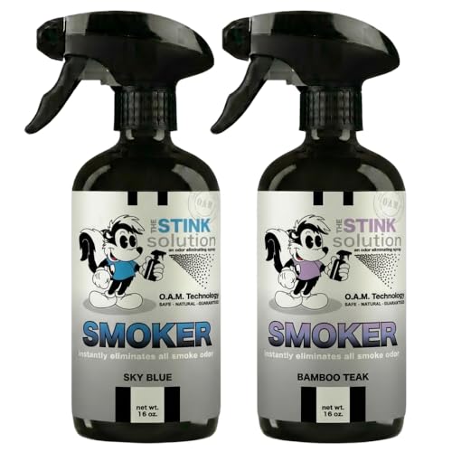 The Stink Solution Smoke Odor Eliminator Spray for Home, Car, Clothes, Hands, Hair, Wall & More Completely Neutralizes All Types of Smoke Odor Best Smoke Smell Remover Bamboo Teak 16oz & Sky Blue 16oz
