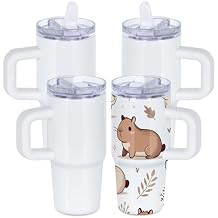 4 Pack 14 Oz Sublimation Tumblers Bulk for Kids with Handle & Splash Proof Detachable Flip Straw Lid, Kids 14 Oz Stainless Steel Double Insulated Sublimation Tumbler Blanks (White)