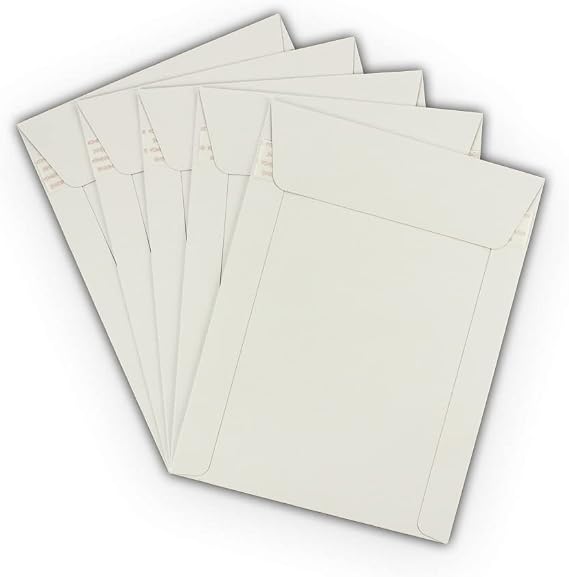 5 EcoSwift 7 x 9 Rigid Photo Mailers Keep Flats White Cardboard Self Seal Envelopes 7x9