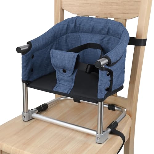 Booster Seat for Dining Table, 3-in-1 Portable Toddler Booster Chair with Safety Buckle, Height Adjustable & Foldable Baby Feeding Seat, Travel High Chair with Storage Pocket - Navy Blue
