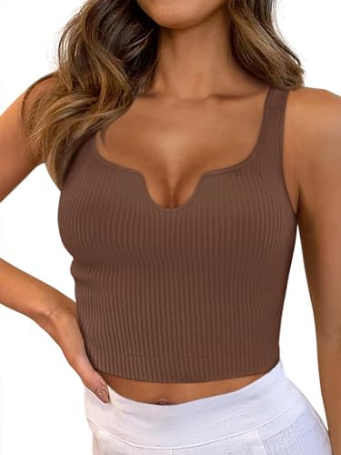 REORIA Womens Ribbed Cropped Tank Tops 2024 Summer Going Out Sleeveless Square Neck Sexy Slim Fitted Basic Knit Shirts