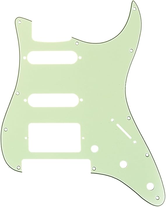 Musiclily Pro 11-Hole Modern Style Strat HSS Guitar Pickguard for American/Mexican Fender Stratocaster Floyd Rose Bridge Cut, 3Ply Mint Green
