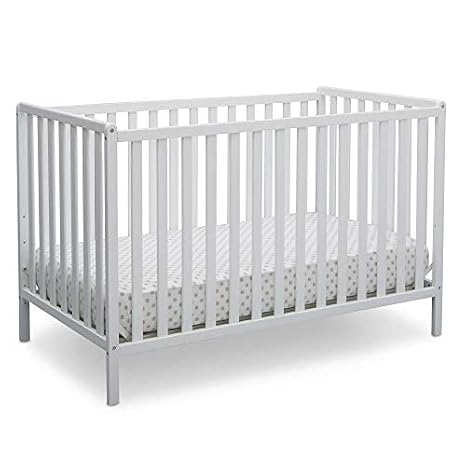Delta Children Heartland 4-in-1 Convertible Crib Infant Changing Table with Pad + Serta Perfect Start Crib Mattress, Bianca White