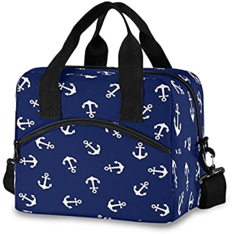 Lunch Bag Insulated Ocean Sea Anchor Large Lunch Box Meal Prep Women, Nautical Theme Reusable Lunch Cooler Tote Bag with Adjustable Shoulder Strap for Men Adult Work Kids Girls