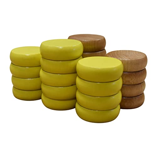 26 Natural and Yellow Crokinole Discs - Full Set Large 1 14 Inch Diameter 3.2cm