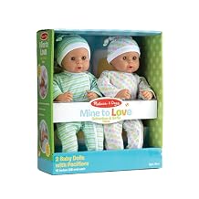 Melissa & Doug Mine to Love Twins Sebastian & Sofia 15 Medium Skin-Tone Boy and Girl Baby Dolls with Rompers, Caps, Pacifiers