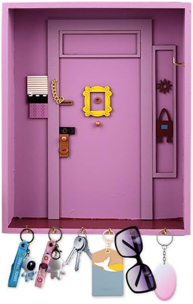Key Holder, Friends TV Show Merchandise Cute Key Holder Friendship Gifts,Art Key Hold er,Handmade Wooden Key Hooks Key Hangers for Wall Decorative, Entryway, Bathroom, Living Room Office (Pink)