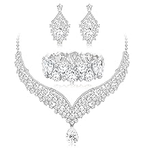 IRONBOX Crystal Wedding Bridal Jewelry Set for Women Prom Sliver Rhinestone Teardrop Necklace Earrings Bracelet Wedding Bridesmaid Gifts Fit with Wedding Dress