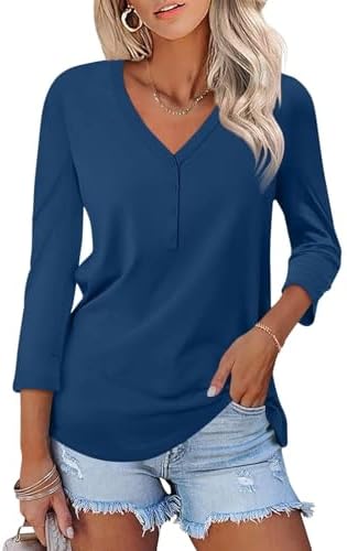 Minetom Women's V Neck 3/4 Sleeve Tops Casual Shirts Basic Summer Tees