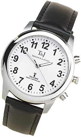 Easylife Tavistock & Jones Talking Watches for Men, Radio Controlled Black Wrist Watch with Black Leather Strap and Easy to Read Numbers - Fully